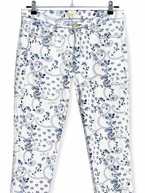 U.S. Polo Assn White Blue Floral Paisley Cropped Jeans Size 14 Preppy